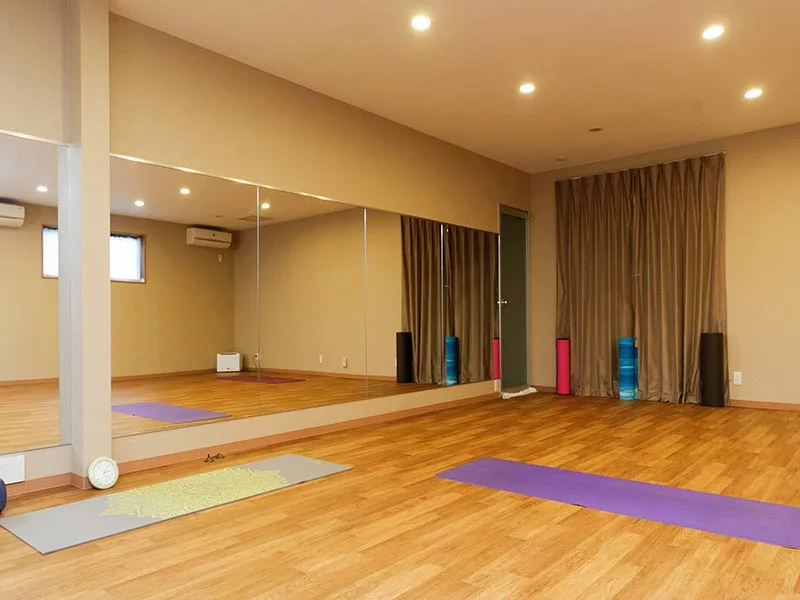 yoga studio with plywood flooring
